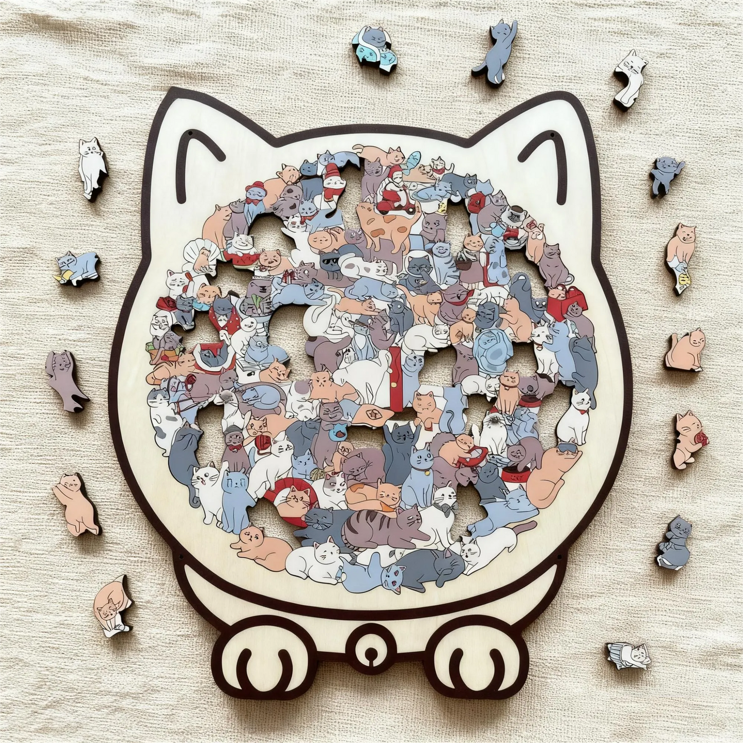 🎁Christmas Sale 51% OFF🎅135-Piece Morandi-Colored Cat Shaped Wooden Jigsaw Puzzle