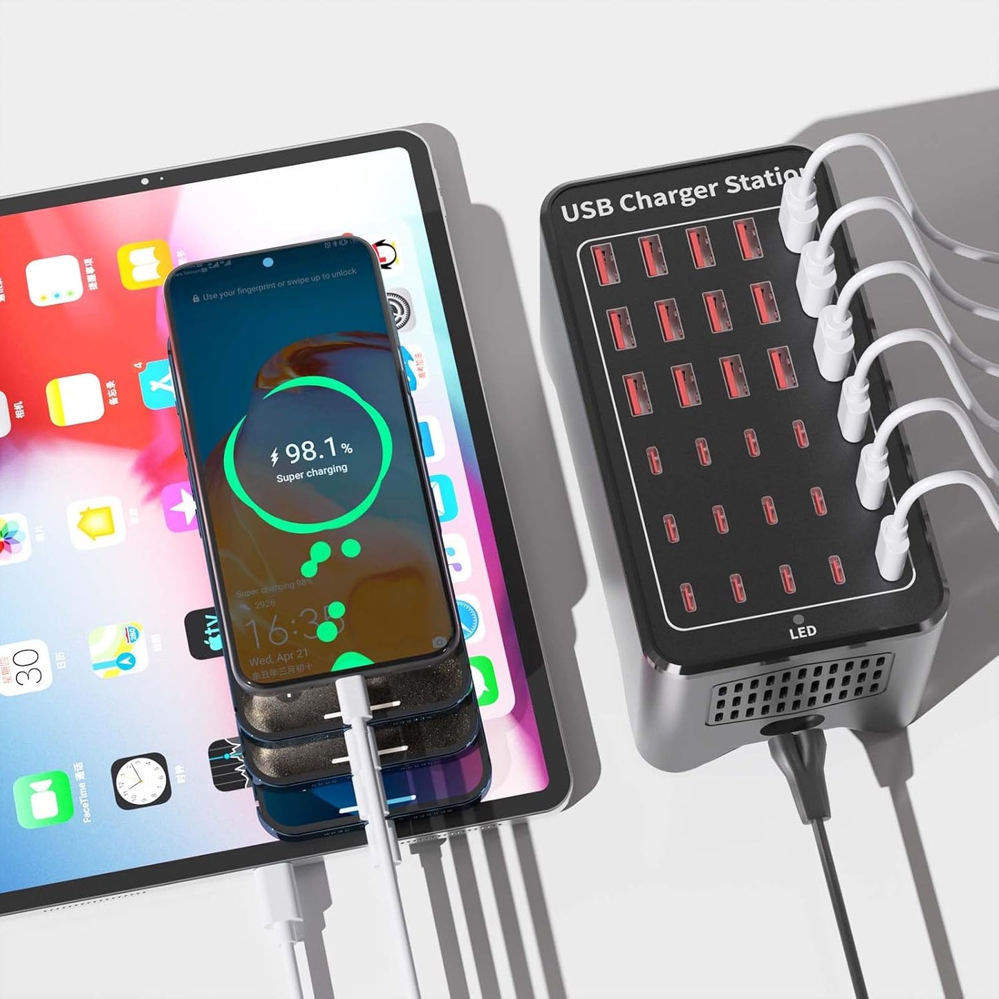 Caedrea 150W 30-Port USB Charging Station – Multi-Device Fast Charger Block with USB & Type-C Ports, Smart Protection, Desktop & Wall Compatible