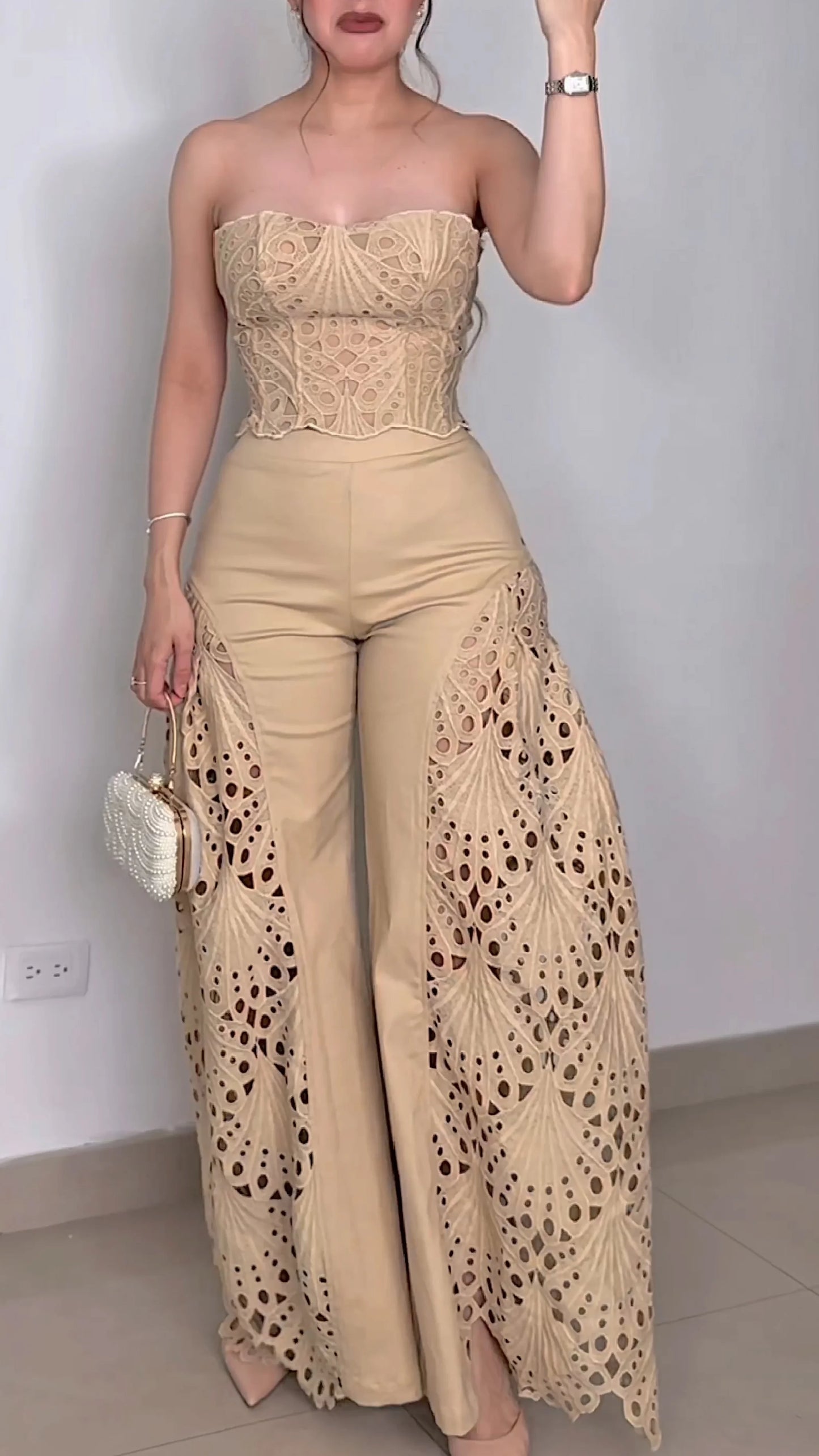 Andrea - Fashionable Lace Tube Top & Trousers Suit✨👗