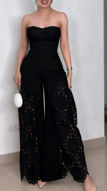 Andrea - Fashionable Lace Tube Top & Trousers Suit✨👗