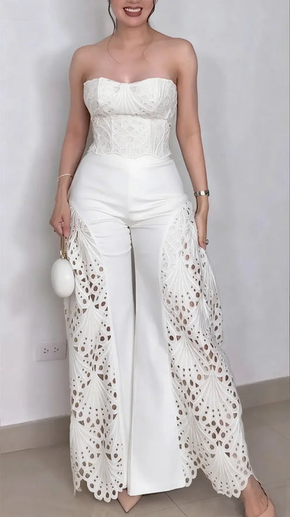 Andrea - Fashionable Lace Tube Top & Trousers Suit✨👗