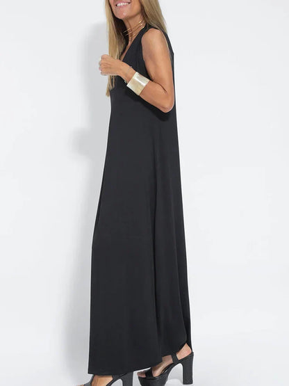 Divina™ Elegant Sleeveless Long Dress in Solid Color