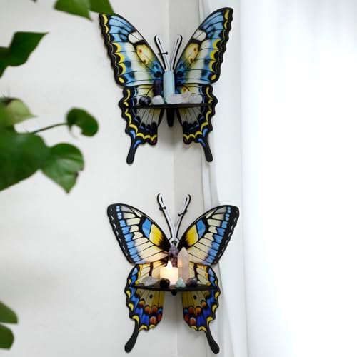 Artilady Crystal Shelf Display - 2 Pcs Lotus Buddha Floating Shelves for Wall Corner Floating Shelves for Crystals and Stone Display Bedroom Home Decor Aesthetic Witchy Gift for Women