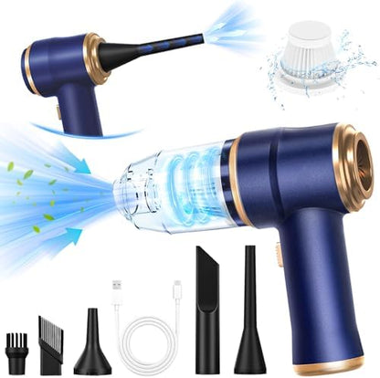 Caedrea 2-in-1 Mini Car Vacuum Cleaner & Air Duster – Portable Cordless Handheld Cleaner with Multi Nozzles, Powerful Suction for Car, Home & Office