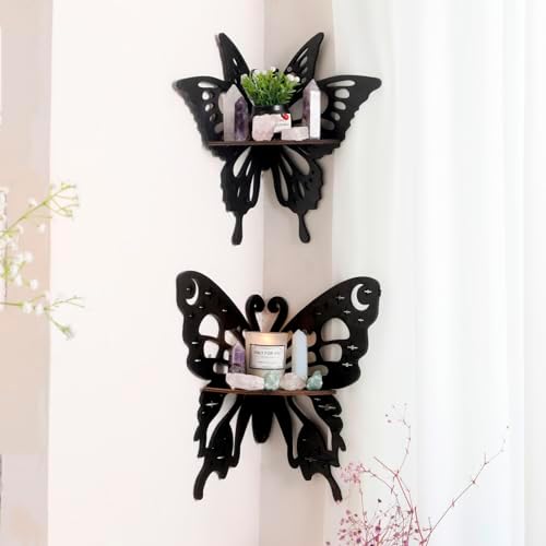 Artilady Crystal Shelf Display - 2 Pcs Lotus Buddha Floating Shelves for Wall Corner Floating Shelves for Crystals and Stone Display Bedroom Home Decor Aesthetic Witchy Gift for Women