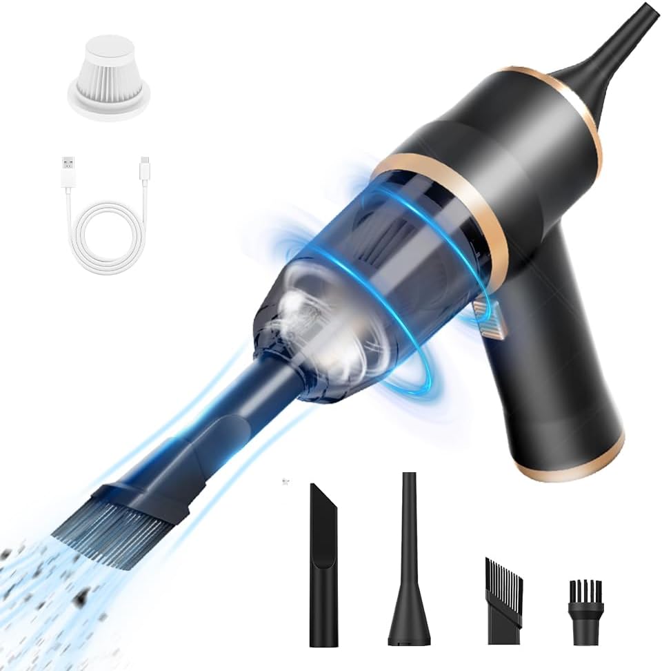 Caedrea 2-in-1 Mini Car Vacuum Cleaner & Air Duster – Portable Cordless Handheld Cleaner with Multi Nozzles, Powerful Suction for Car, Home & Office
