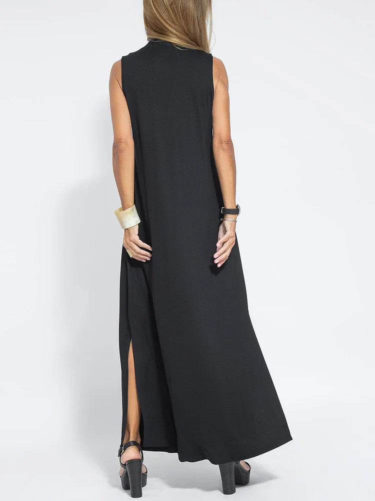 Divina™ Elegant Sleeveless Long Dress in Solid Color