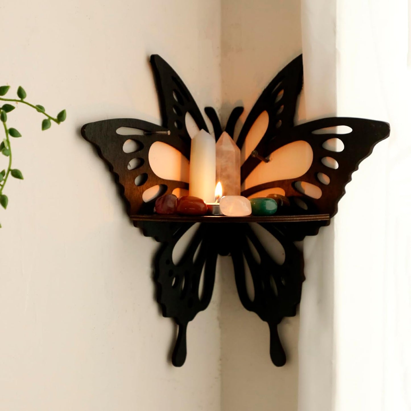 Artilady Crystal Shelf Display - 2 Pcs Lotus Buddha Floating Shelves for Wall Corner Floating Shelves for Crystals and Stone Display Bedroom Home Decor Aesthetic Witchy Gift for Women