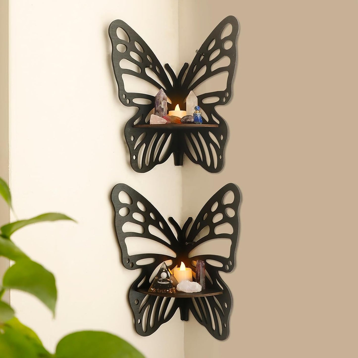 Artilady Crystal Shelf Display - 2 Pcs Lotus Buddha Floating Shelves for Wall Corner Floating Shelves for Crystals and Stone Display Bedroom Home Decor Aesthetic Witchy Gift for Women
