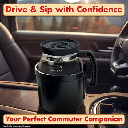 Caedrea Diner-Style 20 oz Borosilicate Glass Coffee Pot Mug – Spill-Proof Silicone Lid, Retro Gag Gift for Coffee Lovers