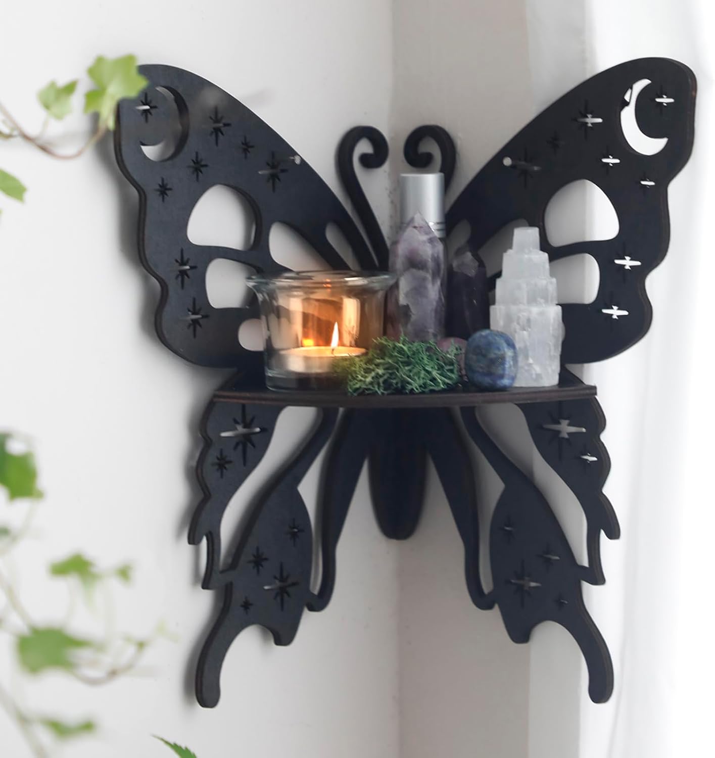 Artilady Crystal Shelf Display - 2 Pcs Lotus Buddha Floating Shelves for Wall Corner Floating Shelves for Crystals and Stone Display Bedroom Home Decor Aesthetic Witchy Gift for Women