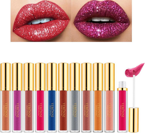10 Pcs Glitter Lipstick Diamond Gloss Set