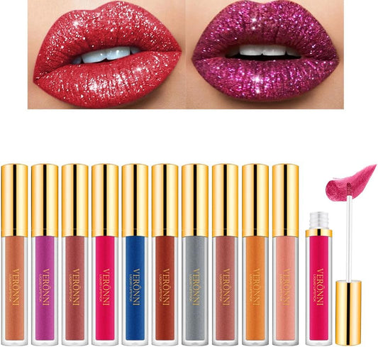 10 Pcs Glitter Lipstick Diamond Gloss Set