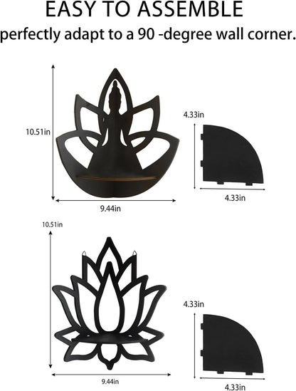 Artilady Crystal Shelf Display - 2 Pcs Lotus Buddha Floating Shelves for Wall Corner Floating Shelves for Crystals and Stone Display Bedroom Home Decor Aesthetic Witchy Gift for Women