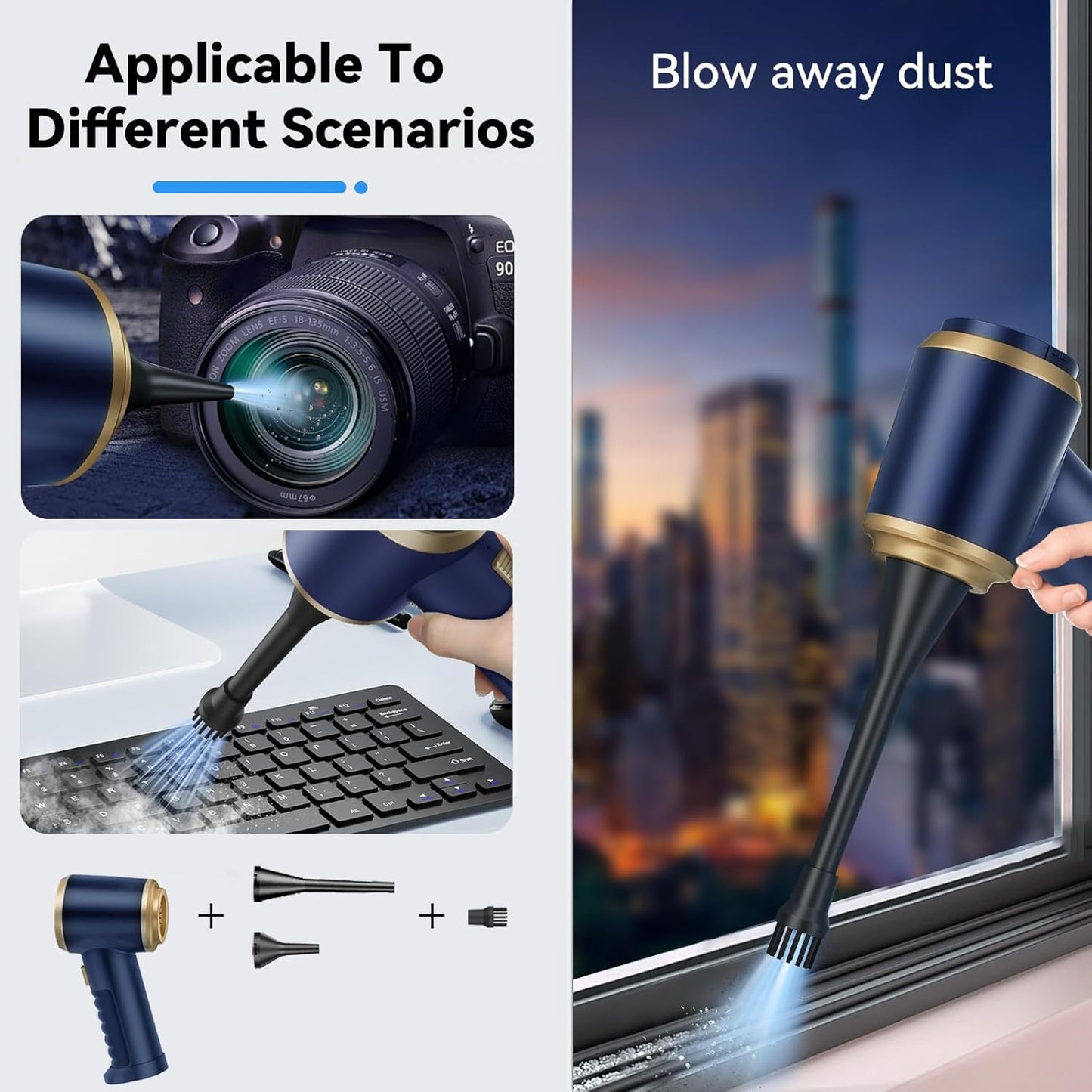 Caedrea 2-in-1 Mini Car Vacuum Cleaner & Air Duster – Portable Cordless Handheld Cleaner with Multi Nozzles, Powerful Suction for Car, Home & Office