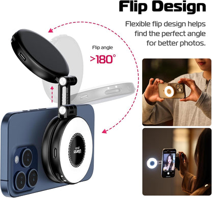 Caedrea Magnetic Selfie Light – LED Ring Light with MagSafe, Adjustable Brightness, Clip & Sticky Ring Included, Perfect for Selfies, TikTok & Video Calls