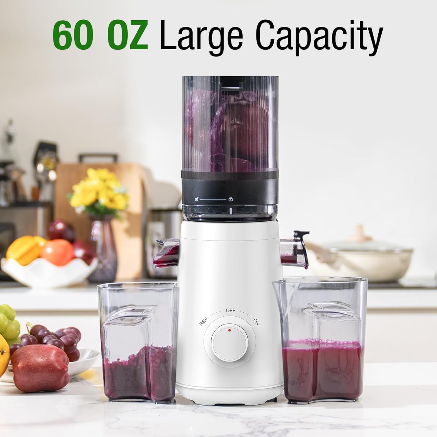 Caedrea Cold Press Juicer Machine – 5.3" Wide Feed Chute, High Juice Yield, Easy to Clean, BPA-Free