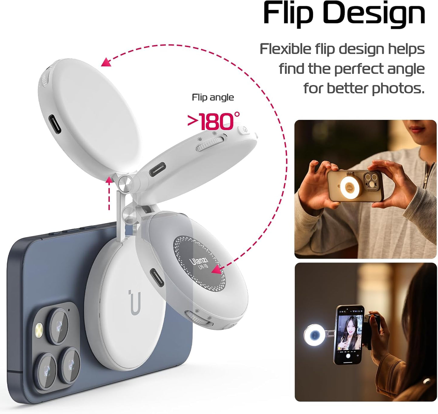 Caedrea Magnetic Selfie Light – LED Ring Light with MagSafe, Adjustable Brightness, Clip & Sticky Ring Included, Perfect for Selfies, TikTok & Video Calls