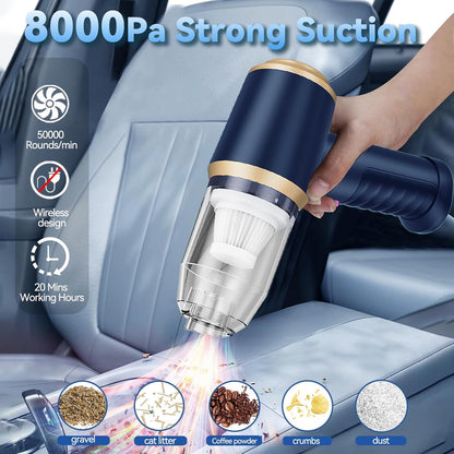 Caedrea 2-in-1 Mini Car Vacuum Cleaner & Air Duster – Portable Cordless Handheld Cleaner with Multi Nozzles, Powerful Suction for Car, Home & Office