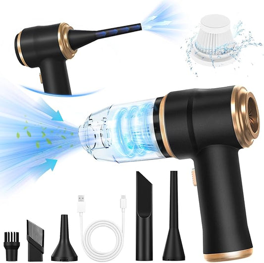 Caedrea 2-in-1 Mini Car Vacuum Cleaner & Air Duster – Portable Cordless Handheld Cleaner with Multi Nozzles, Powerful Suction for Car, Home & Office