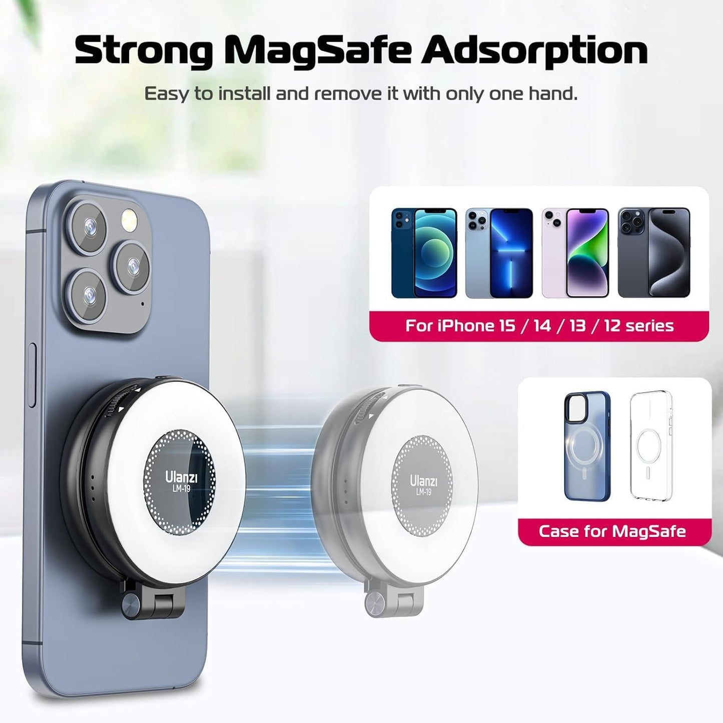 Caedrea Magnetic Selfie Light – LED Ring Light with MagSafe, Adjustable Brightness, Clip & Sticky Ring Included, Perfect for Selfies, TikTok & Video Calls