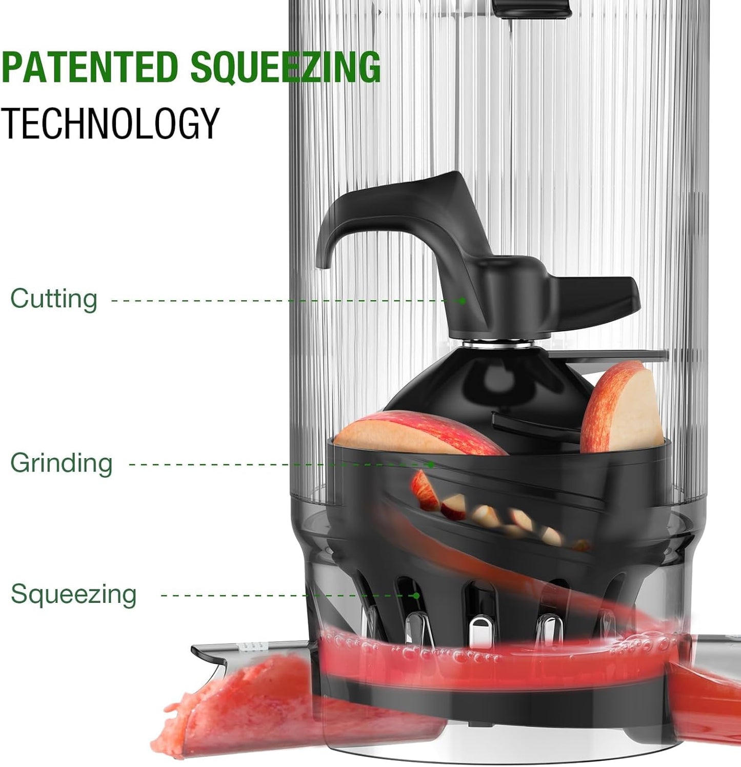 Caedrea Cold Press Juicer Machine – 5.3" Wide Feed Chute, High Juice Yield, Easy to Clean, BPA-Free
