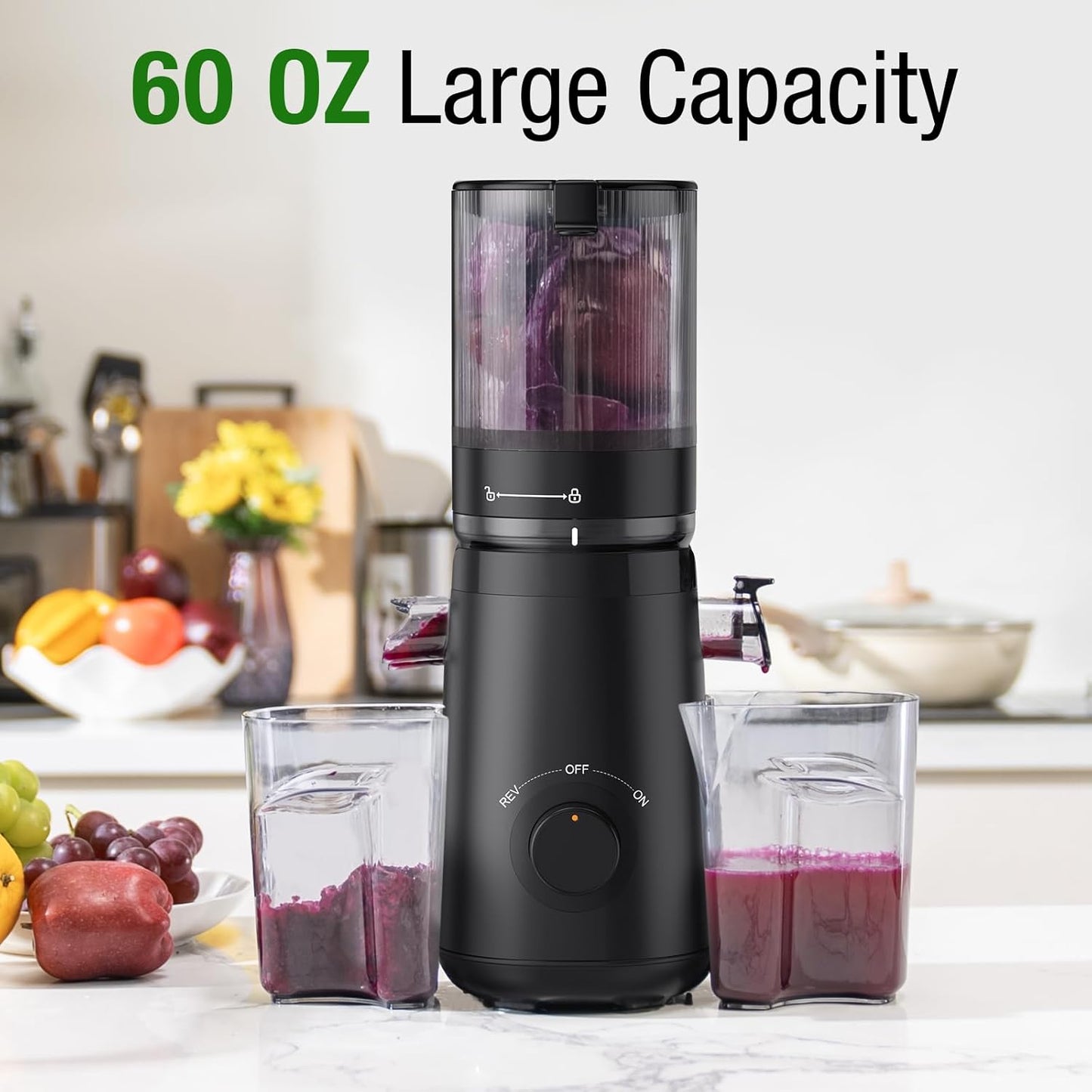 Caedrea Cold Press Juicer Machine – 5.3" Wide Feed Chute, High Juice Yield, Easy to Clean, BPA-Free