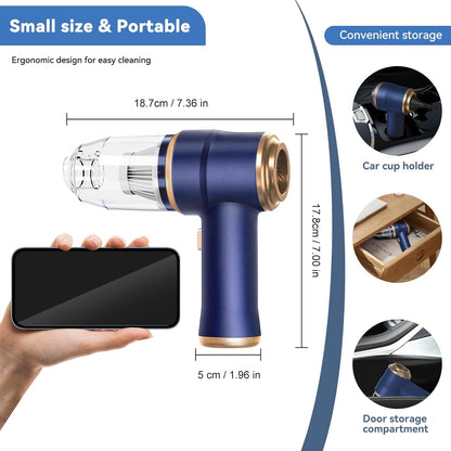 Caedrea 2-in-1 Mini Car Vacuum Cleaner & Air Duster – Portable Cordless Handheld Cleaner with Multi Nozzles, Powerful Suction for Car, Home & Office