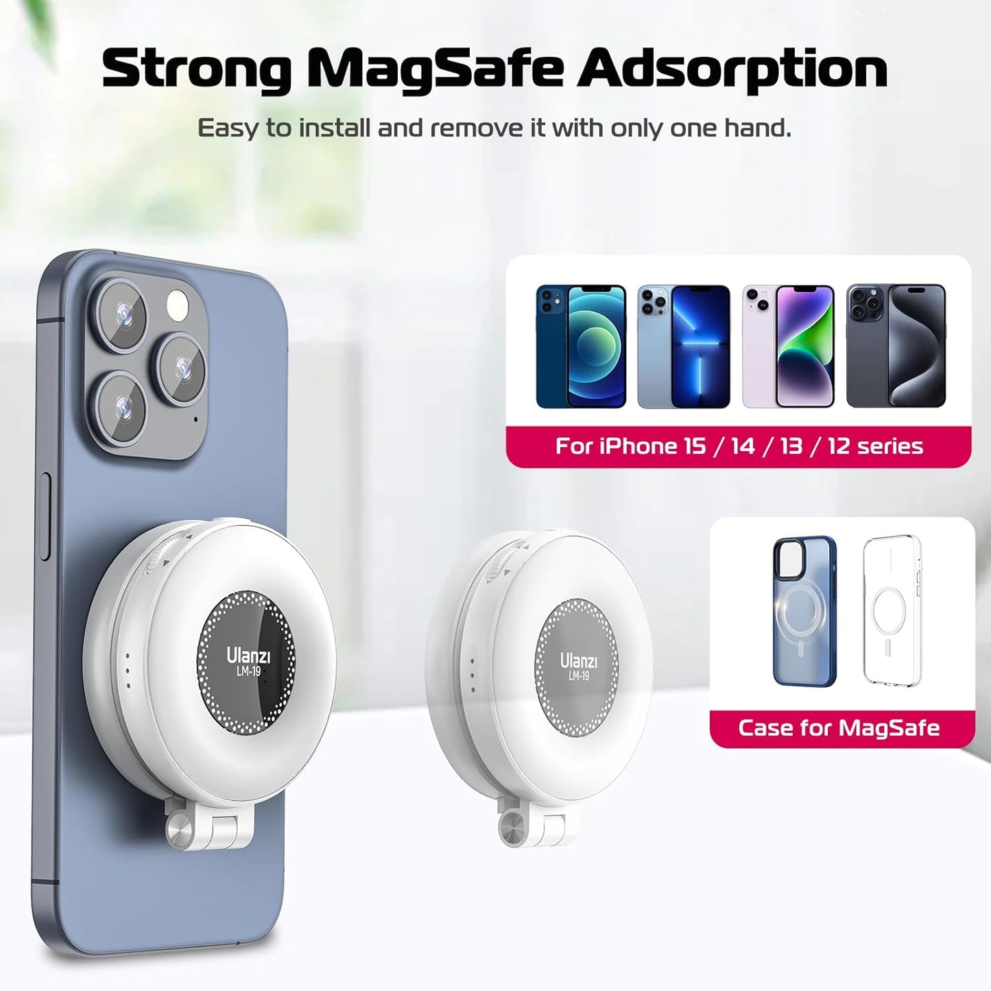 Caedrea Magnetic Selfie Light – LED Ring Light with MagSafe, Adjustable Brightness, Clip & Sticky Ring Included, Perfect for Selfies, TikTok & Video Calls
