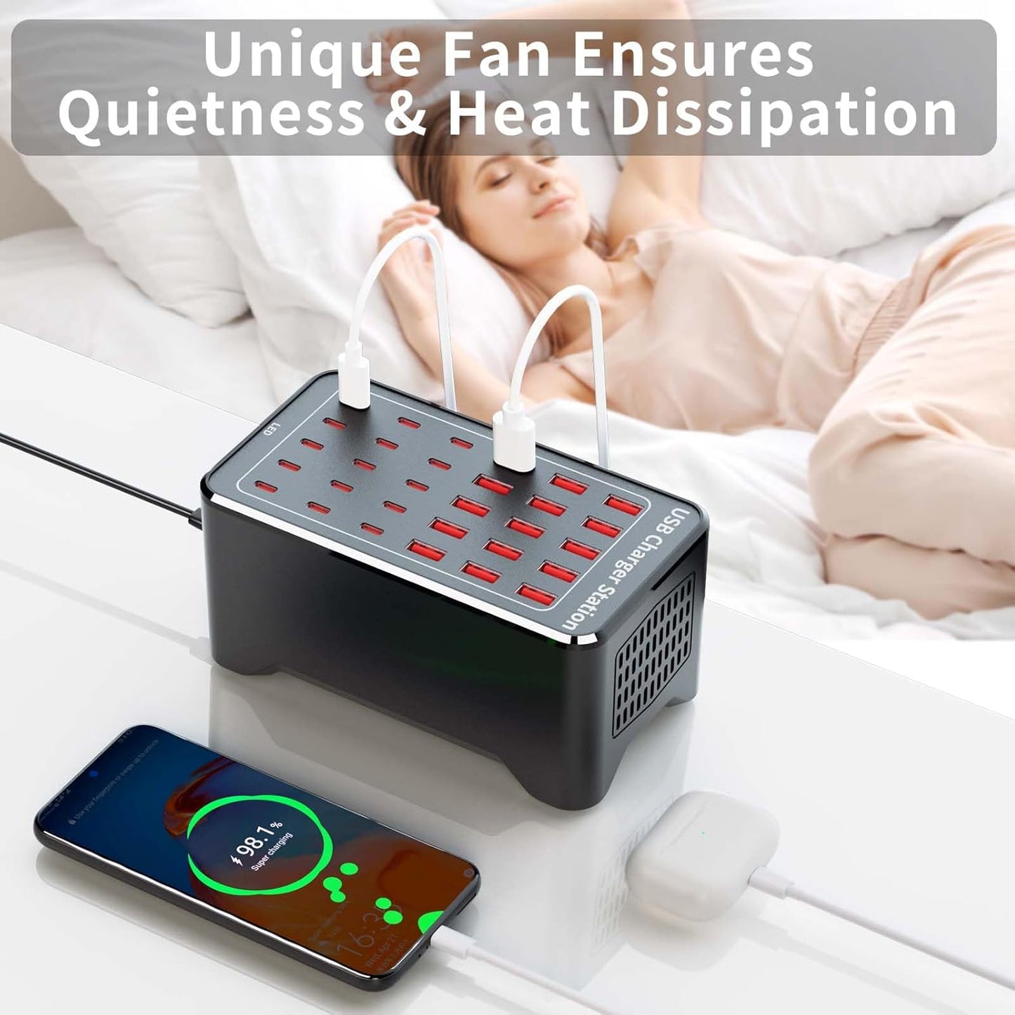 Caedrea 150W 30-Port USB Charging Station – Multi-Device Fast Charger Block with USB & Type-C Ports, Smart Protection, Desktop & Wall Compatible