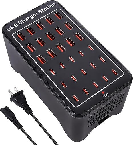 Caedrea 150W 30-Port USB Charging Station – Multi-Device Fast Charger Block with USB & Type-C Ports, Smart Protection, Desktop & Wall Compatible