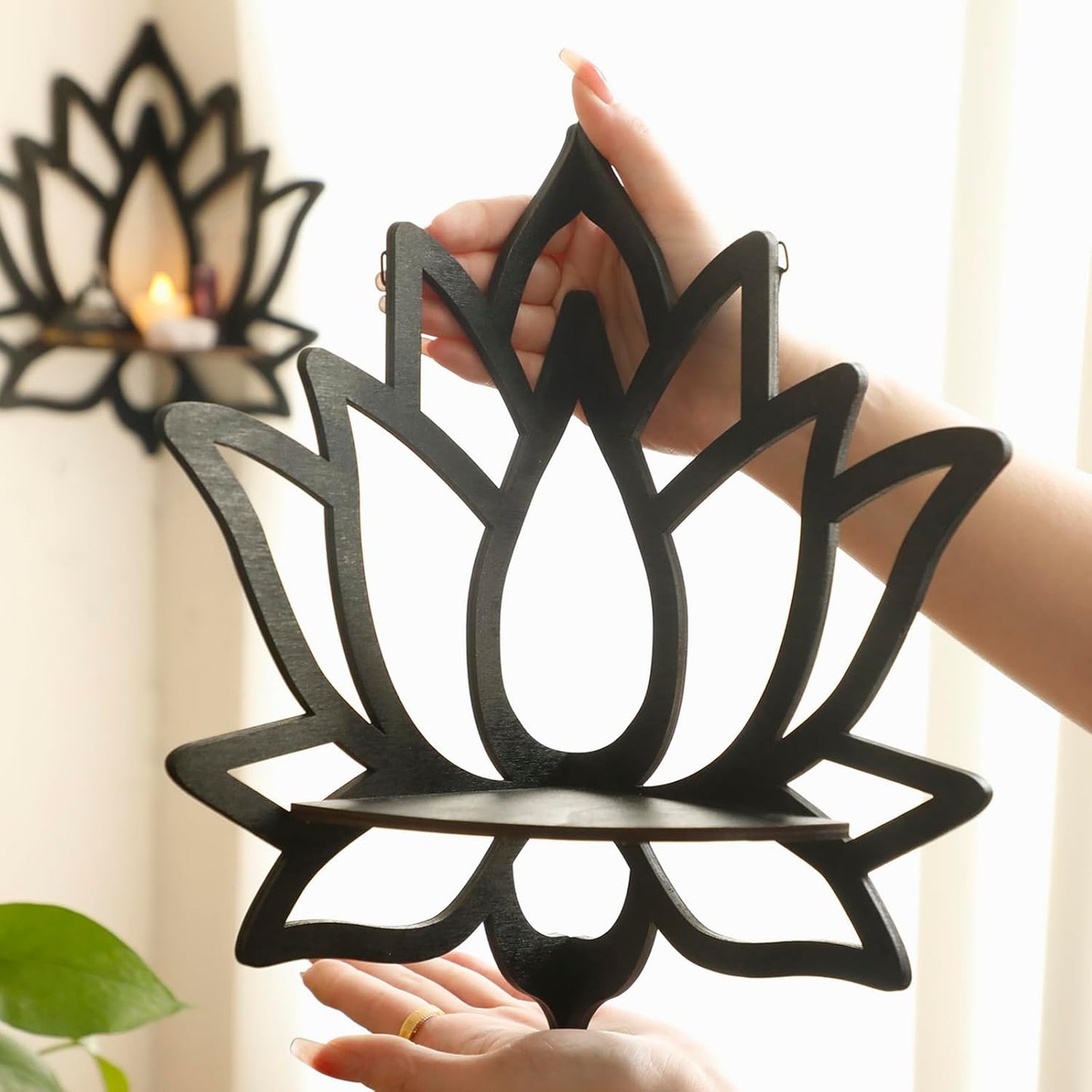 Artilady Crystal Shelf Display - 2 Pcs Lotus Buddha Floating Shelves for Wall Corner Floating Shelves for Crystals and Stone Display Bedroom Home Decor Aesthetic Witchy Gift for Women