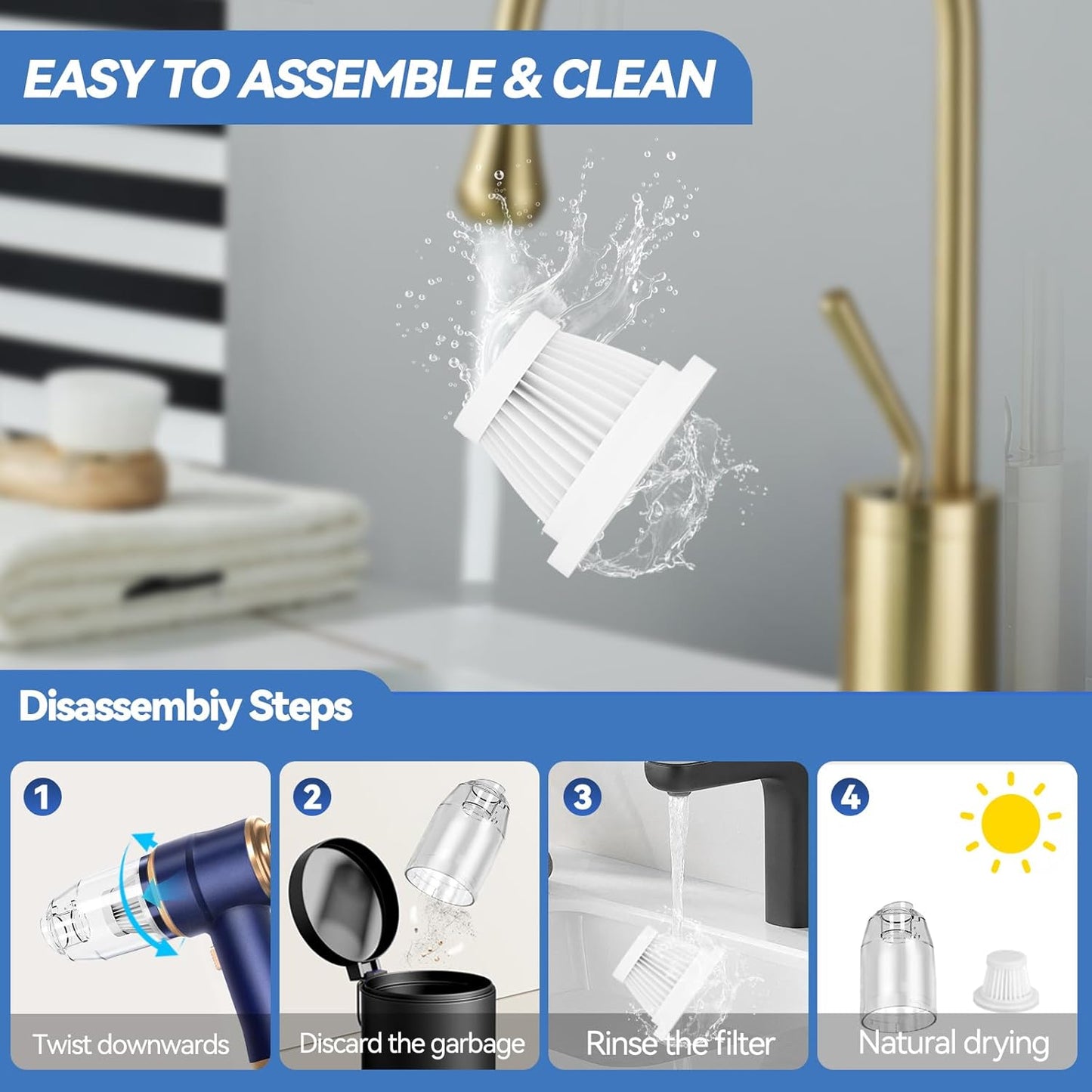 Caedrea 2-in-1 Mini Car Vacuum Cleaner & Air Duster – Portable Cordless Handheld Cleaner with Multi Nozzles, Powerful Suction for Car, Home & Office