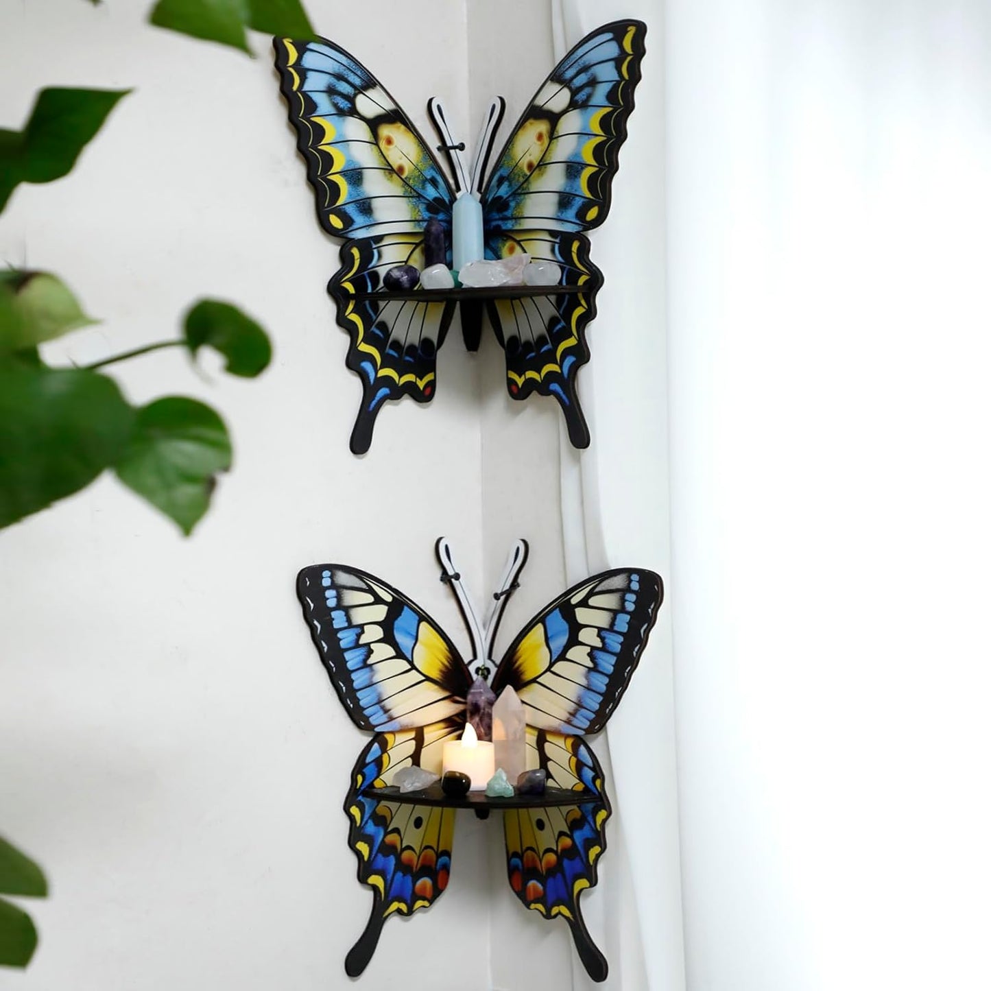 Artilady Crystal Shelf Display - 2 Pcs Lotus Buddha Floating Shelves for Wall Corner Floating Shelves for Crystals and Stone Display Bedroom Home Decor Aesthetic Witchy Gift for Women