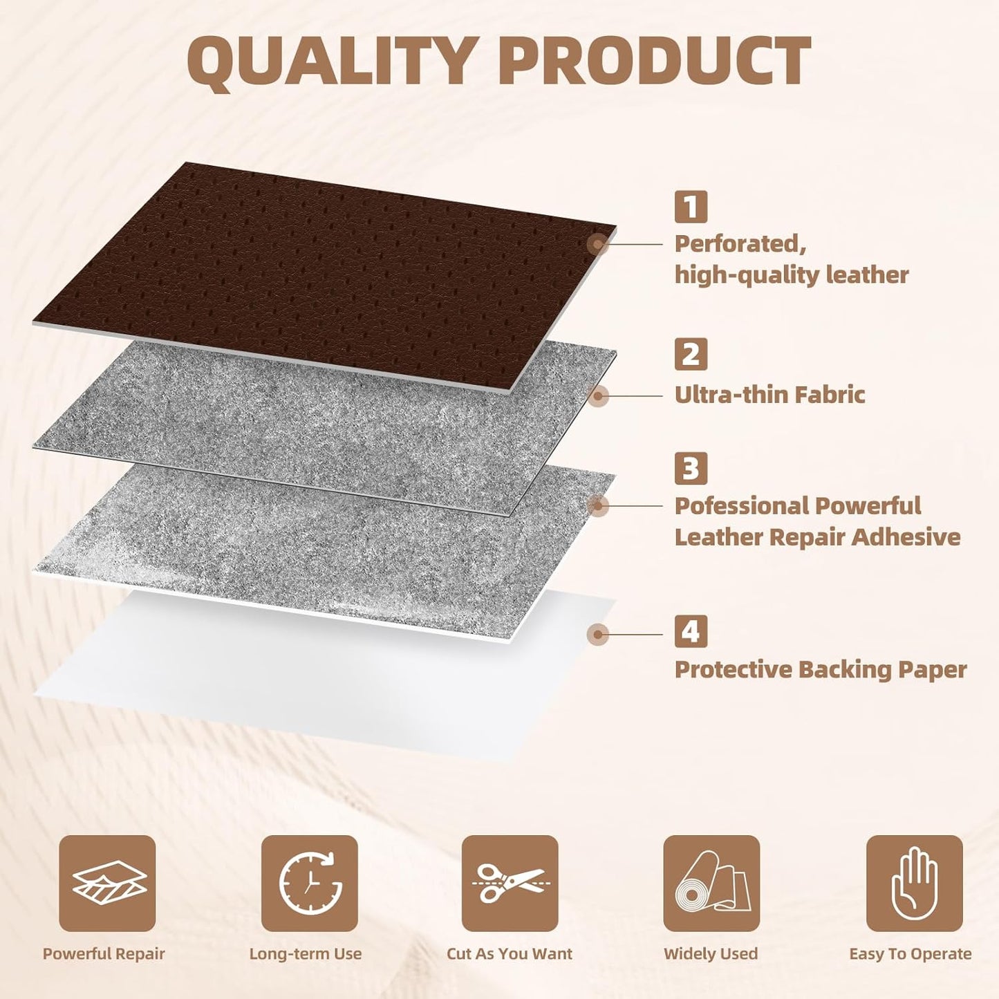 Caedrea Leather Repair Patch – 17x79" Self-Adhesive Waterproof Vinyl Patch for Couch, Furniture, Car Seats & Cabinets, Durable DIY Fix