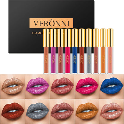 10 Pcs Glitter Lipstick Diamond Gloss Set