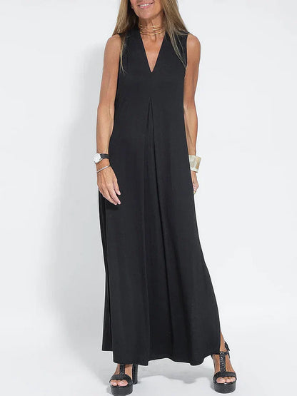 Divina™ Elegant Sleeveless Long Dress in Solid Color