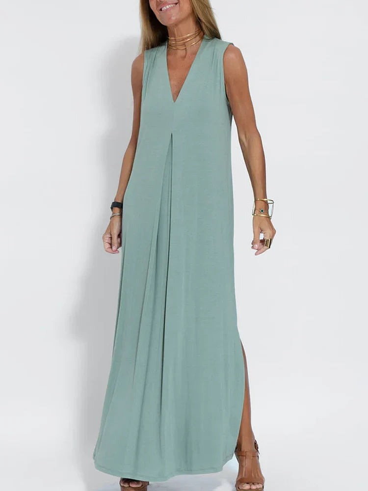 Divina™ Elegant Sleeveless Long Dress in Solid Color