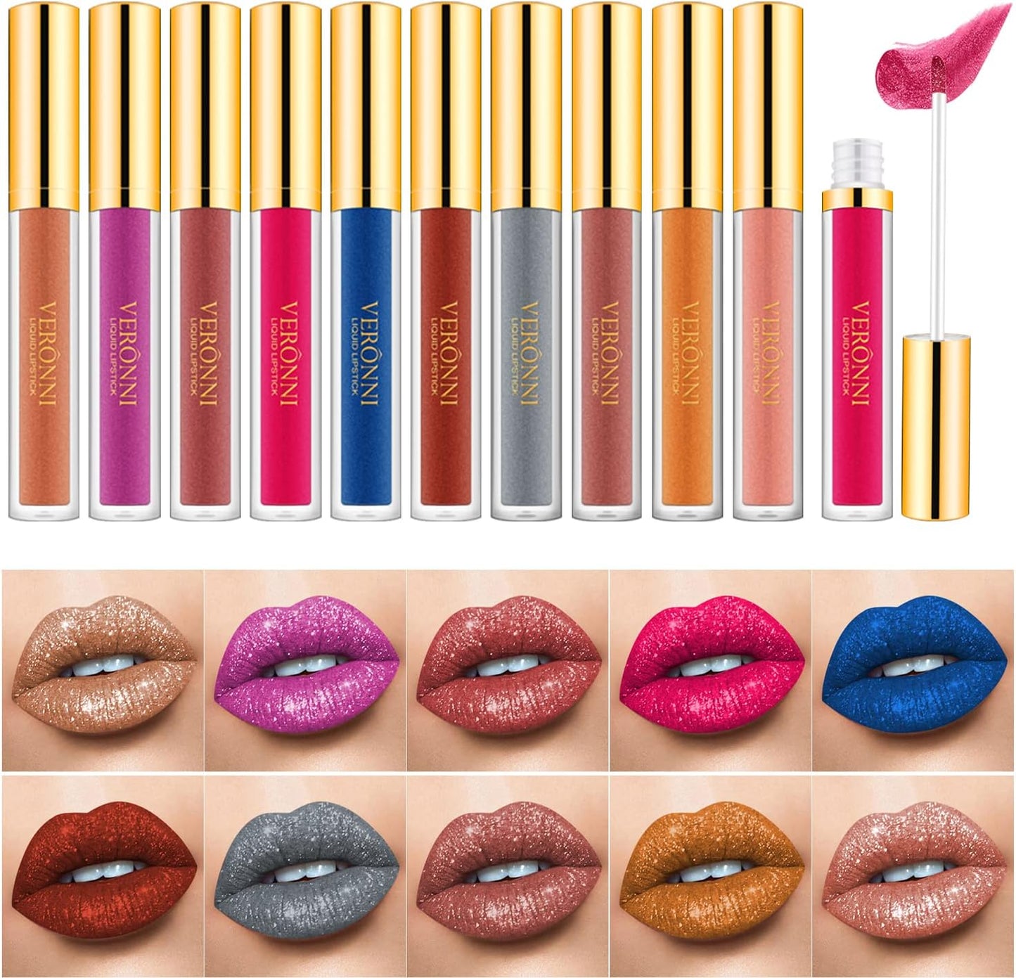 10 Pcs Glitter Lipstick Diamond Gloss Set