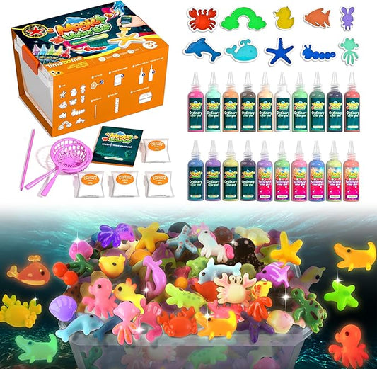 Caedrea Magic Water Elf Toy Kit – DIY Aqua Fairy Craft Set for Kids, 20 Colors (6 Glow-in-the-Dark), 10 Molds, STEM Sensory Art Gift for Boys & Girls Ages 3–10