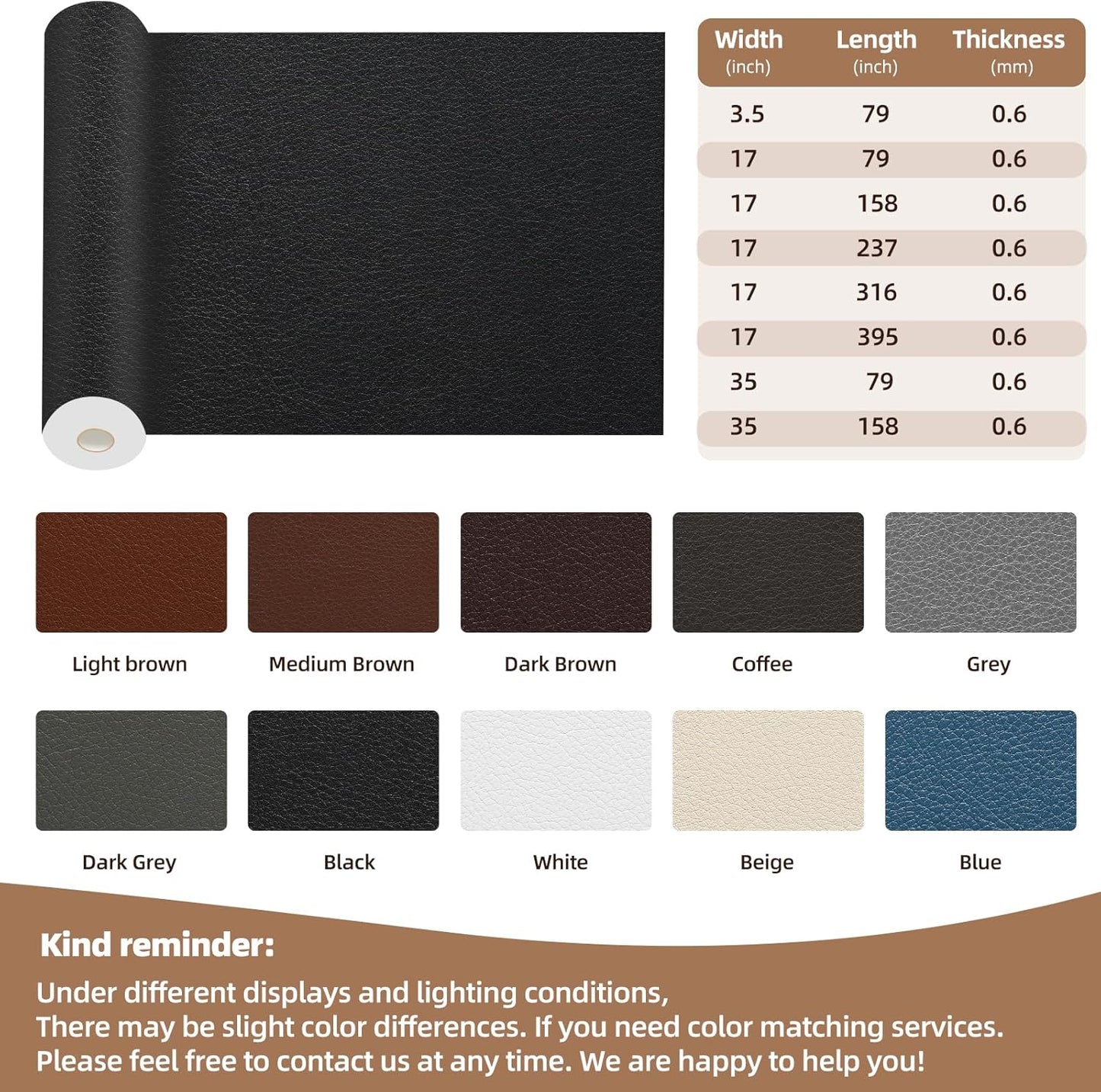 Caedrea Leather Repair Patch – 17x79" Self-Adhesive Waterproof Vinyl Patch for Couch, Furniture, Car Seats & Cabinets, Durable DIY Fix