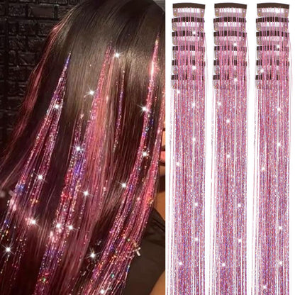 Caedrea Hair Tinsel Clip-In Extensions – 18 Pcs 20.5" Glitter Fairy Hair, Shiny Sparkling Party Highlights, Rainbow Glitter Strands for Girls & Women
