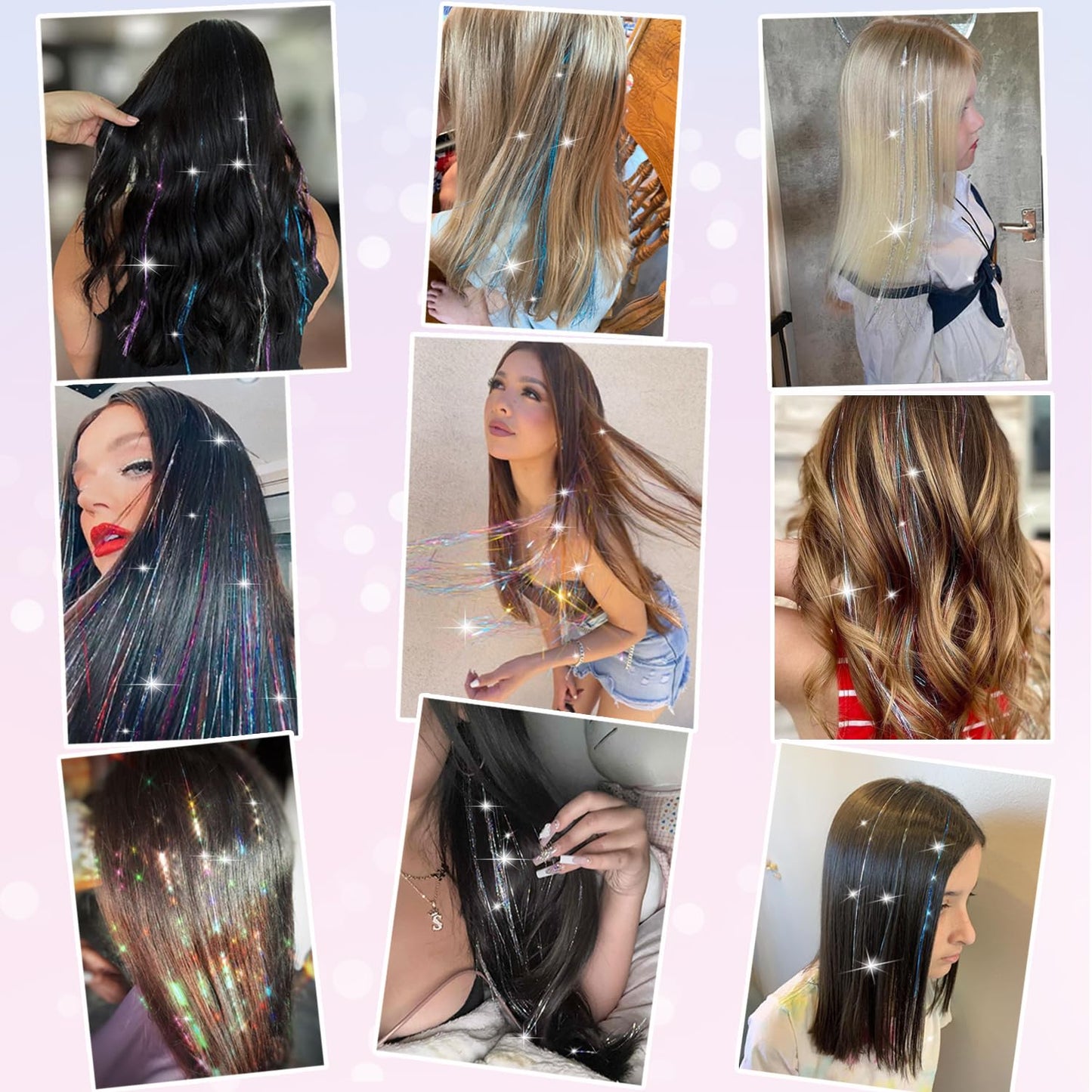 Caedrea Hair Tinsel Clip-In Extensions – 18 Pcs 20.5" Glitter Fairy Hair, Shiny Sparkling Party Highlights, Rainbow Glitter Strands for Girls & Women