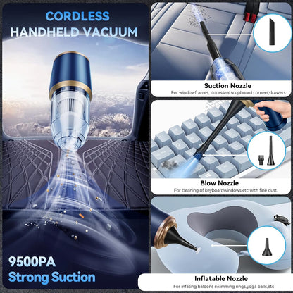 Caedrea 2-in-1 Mini Car Vacuum Cleaner & Air Duster – Portable Cordless Handheld Cleaner with Multi Nozzles, Powerful Suction for Car, Home & Office