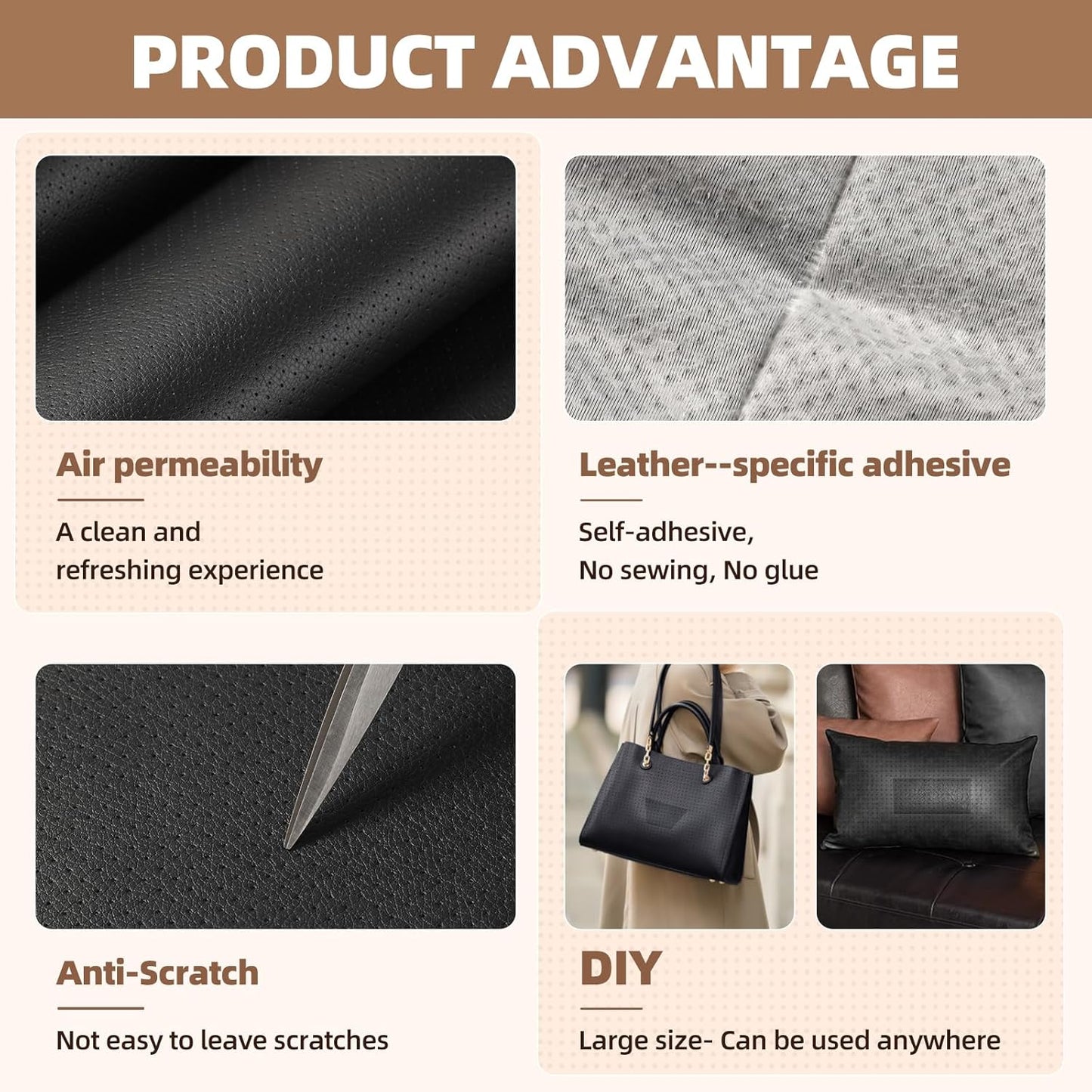 Caedrea Leather Repair Patch – 17x79" Self-Adhesive Waterproof Vinyl Patch for Couch, Furniture, Car Seats & Cabinets, Durable DIY Fix