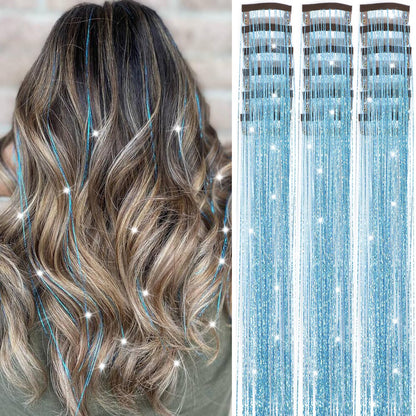 Caedrea Hair Tinsel Clip-In Extensions – 18 Pcs 20.5" Glitter Fairy Hair, Shiny Sparkling Party Highlights, Rainbow Glitter Strands for Girls & Women