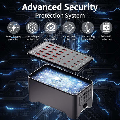 Caedrea 150W 30-Port USB Charging Station – Multi-Device Fast Charger Block with USB & Type-C Ports, Smart Protection, Desktop & Wall Compatible