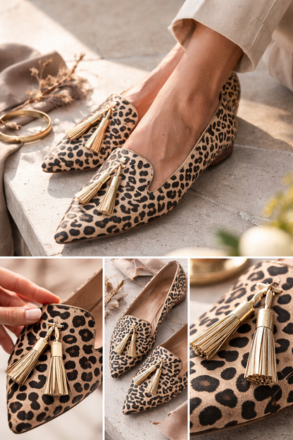 The Caedrea Gold Tassel Loafer — Leopard