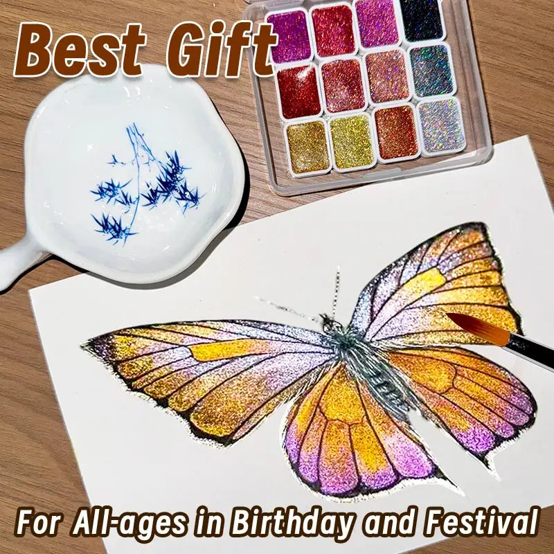 12-Color Laser Solid Watercolor Paint Set for Drawing, Calligraphy,Flower Wrapping,Dyeing,Ideal for Artists, Adults in Festival