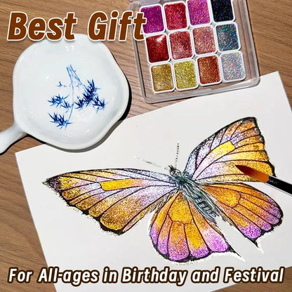 12-Color Laser Solid Watercolor Paint Set for Drawing, Calligraphy,Flower Wrapping,Dyeing,Ideal for Artists, Adults in Festival